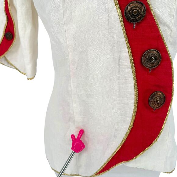 Vintage 1990s Gold Rope Trim Linen Novelty Jacket Embellished Maximalist Party - Picture 3 of 9